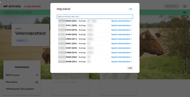 opprett veterinærattest individ