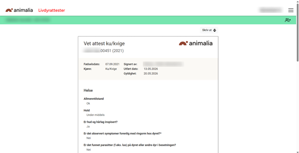ferdig utfylt attest